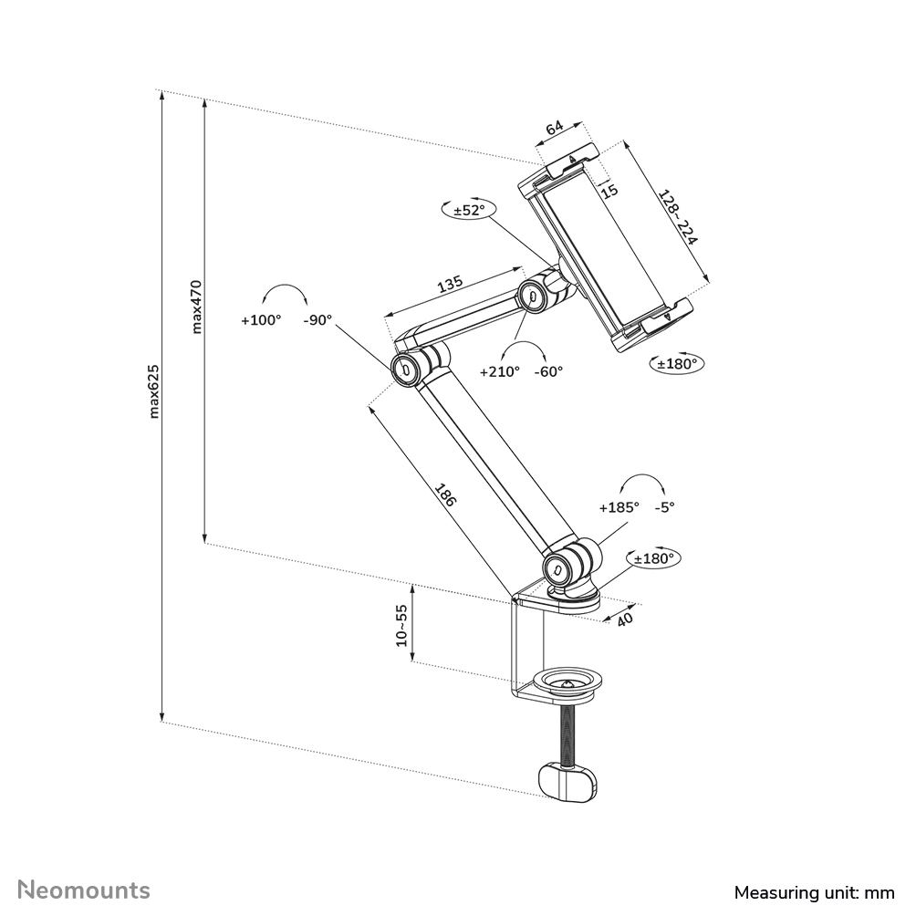 Neomounts DS15-545BL1 Tablet houder bureauklem 4.7-12.9" - universeel - full motion